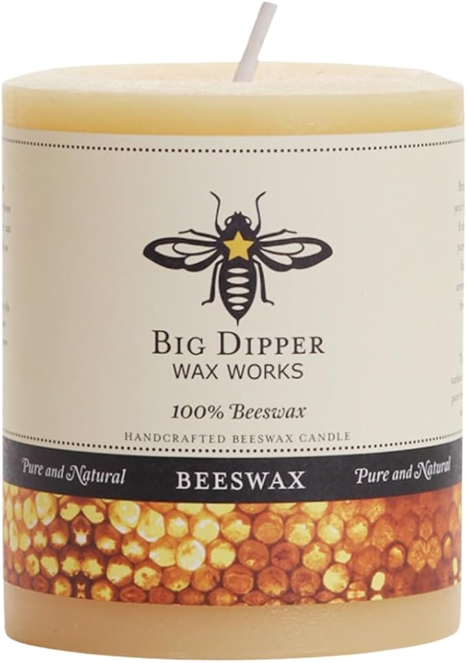 Big Dipper Wax Works 100% Pure Beeswax Pillar Candles (1 Pack) – 3" x 3.5" Handmade in USA, Long Burning Clean Soot-Free, Natural Honey Aroma, Eco-Friendly Cotton Wick, Home Décor & Meditation