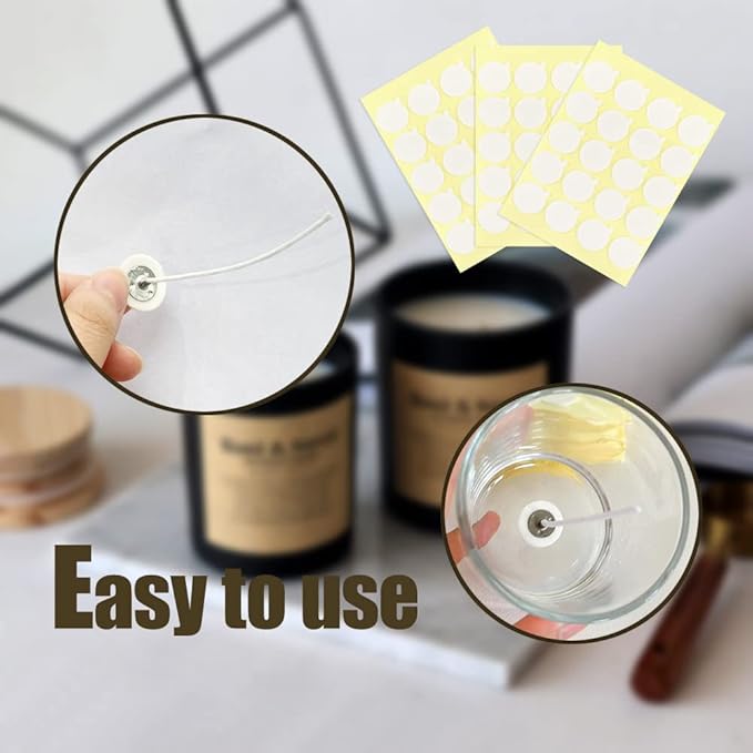 HANWER 240 PCS Double-Sided Candle Wick Stickers, Heat-Resistant Candle Stickers with The Little ‘‘Tail’’, Adhere Steady in Hot Wax Stickers for Candle Making