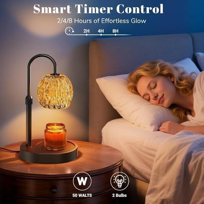 Candle Warmer Lamp with Timer Dimmer,Adjustable Height Wax Melting Lamp for Jar Candles, Aesthetic Vintage Home Decor for New House Warming, Gift for Women Birthday Valentine's Day(Black)