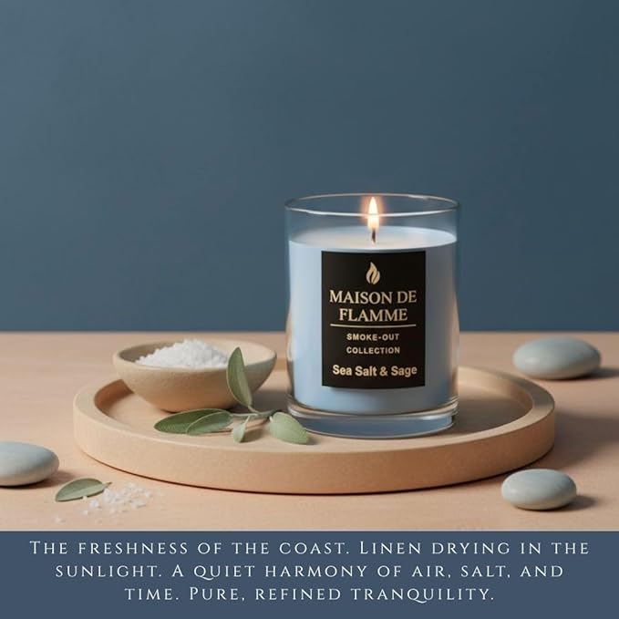 Smoke Odor Eliminating Candle – Sea Salt & Sage Soy Wax Candle for Kitchen, Apartment & Home Smells, Long Lasting Odor Neutralizing Scented Candle, 150g / 5.3 oz – Maison De Flamme
