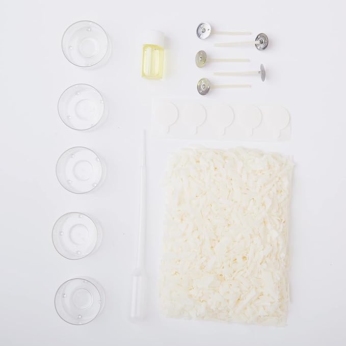 Soy Tealight, Single Craft Kit Set, Beige, Includes 5 Clear Polycarbonate Tealight Cases, 100g Soy Wax, 5 Tealight Wicks, 4ml Vanilla Fragrance Oil, Pipette, Instructions