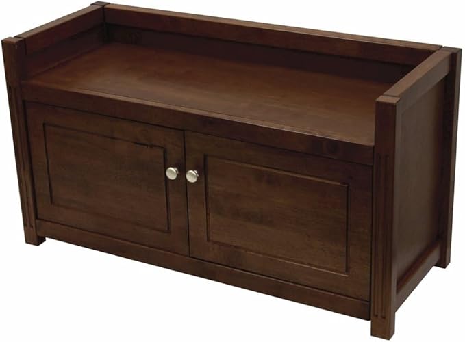 Furnifact Antique Walnut Storage Bench – Entryway Shoe Cabinet with Seat – Wooden Shoe Organizer Bench – Stylish and Functional Entryway Storage