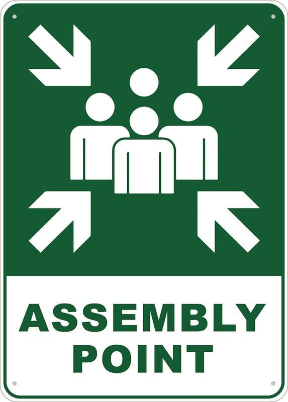 Assembly Point Sign For House Door Office Business Yard,Metal Aluminum Rust Free Sign - 12"" X 8"", Pre-Drilled Holes, Weather Resistant
