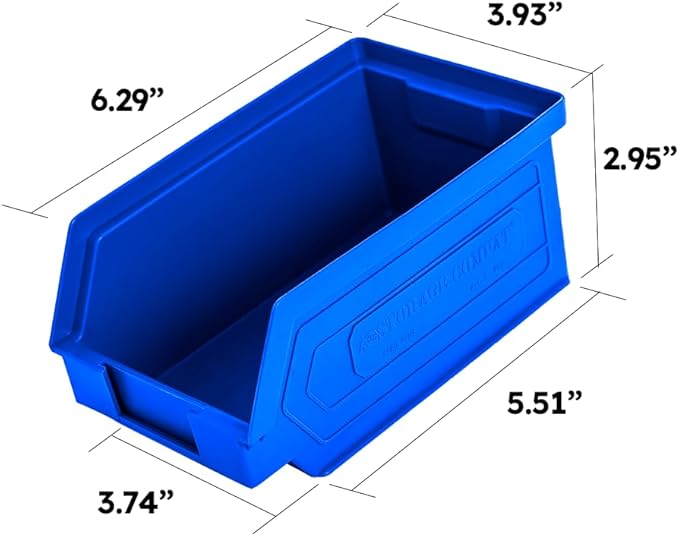 24 Pack Small Storage Bin, Wall Mount Storage, Hanging and Stacking Bin, Freestanding | 7” x 4” x 3” Plastic Container | Blue | Zeus 1PLZ04 | StorageCompat