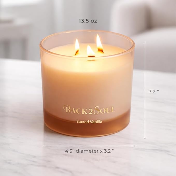 Non Toxic Candles 13.4 oz 50 Hours Burn Time, Scented Soy Candles, Clean Burning, Safe Non Toxic Design (Sacred Vanilla)