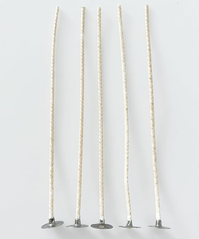50 pcs 6" Candle Wicks for Candle Making Coated with Natural Soy Wax, Low Smoke Cotton Threads Woven with Paper 60 pcs Candles Wicks Stickers Wicks Centering Device