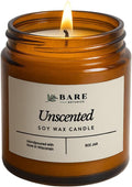 Bare Botanics Unscented 9oz Soy Candle - 100% Plant-Based Fragrance Oils - Premium, Non-Toxic Candle - Softly Scented Natural Soy Wax - Handpoured in WI - 40 Hrs Long Burning & Ready to Gift