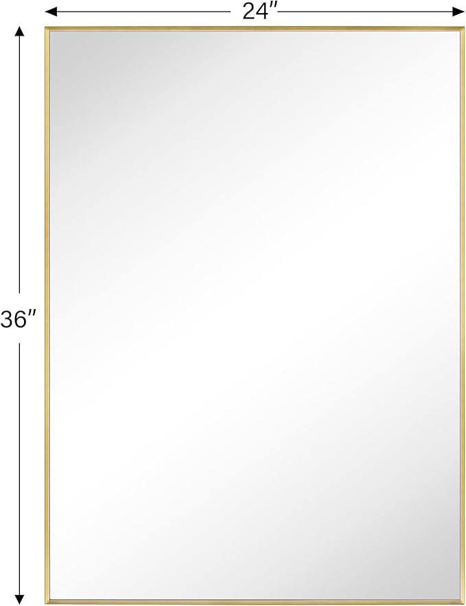 TEHOME Gold Bathroom Vanity Mirror with Squared Corners, 24x36'' Brushed Brass Rectangle Stainless Steel Metal Framed Mirror for Bathroom