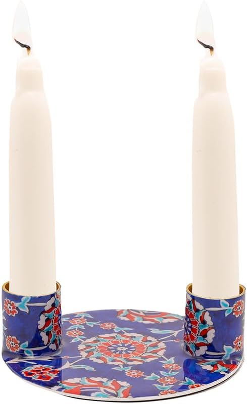 Yair Emanuel Flat Plate Candle Holders for Shabbat 4 Inch Vibrant Pattern Design Modern Judaica Gift (CSE-5 Armenian)