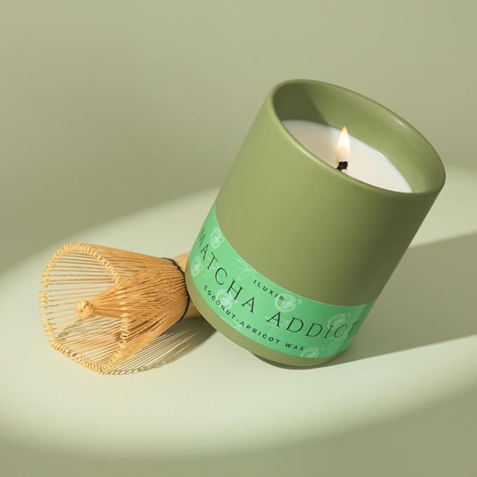 Matcha Scented Candle – Long Burning & Non-Toxic Perfumed Candles, Green Tea, Citrus & Sandalwood, Handcrafted Aromatherapy Candle for Matcha Lovers – (13 oz with Bamboo Lid)
