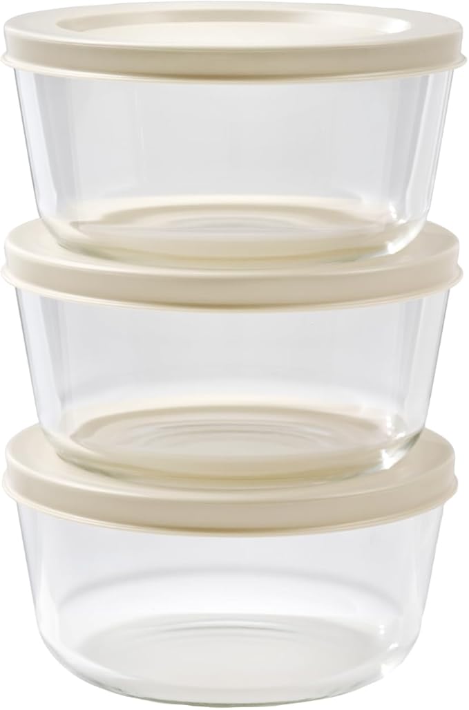 DURA LIVING Borosilicate Glass Food Containers - 6 Piece Set (2 cup) - Premium Storage Solution Microwave & Dishwasher Safe, BPA-Free Lids, White