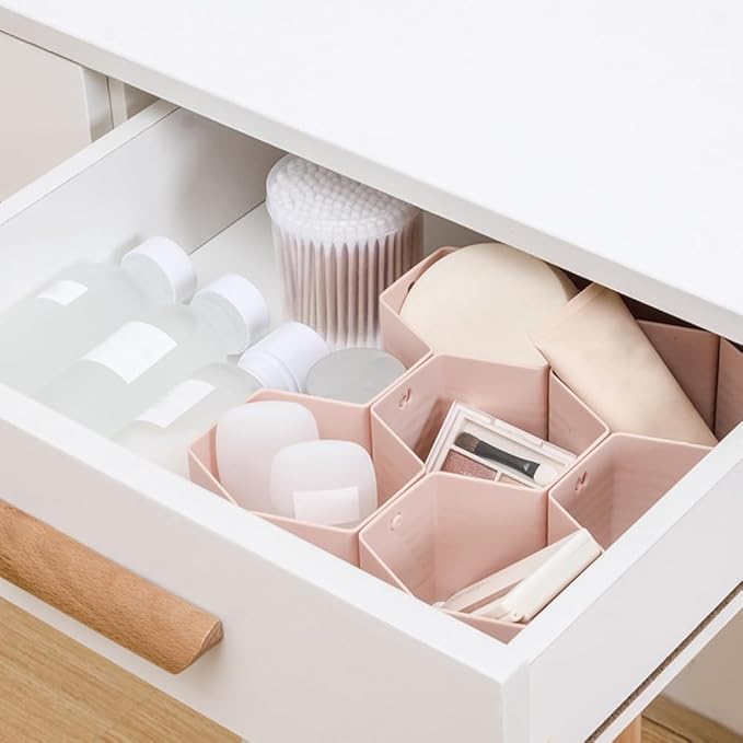 Poeland Drawer Divider Organizer Adjustable DIY Grid Honeycomb Drawer Divider for Underwear Belt Scarf Socks Pink