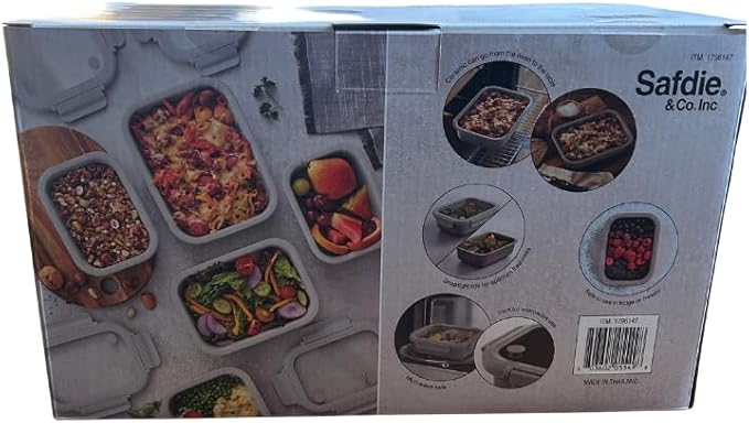 Safdie Ceramic Food Storage Set, 5 Containers with Glass Lids, Leak-Free Kitchen Containers (GRAY)
