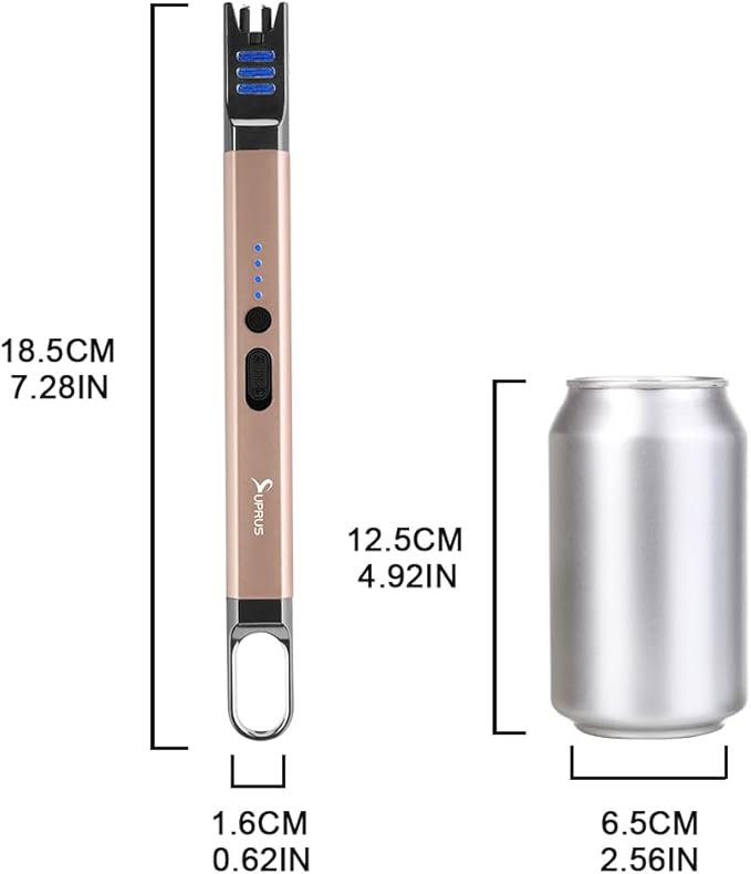 SUPRUS Candle Electric Arc Lighter Windproof Flameless USB Rechargeable Lighter with LED Light for Candle Camping BBQ Cooking (Champagne Gold&Champagne Gold)