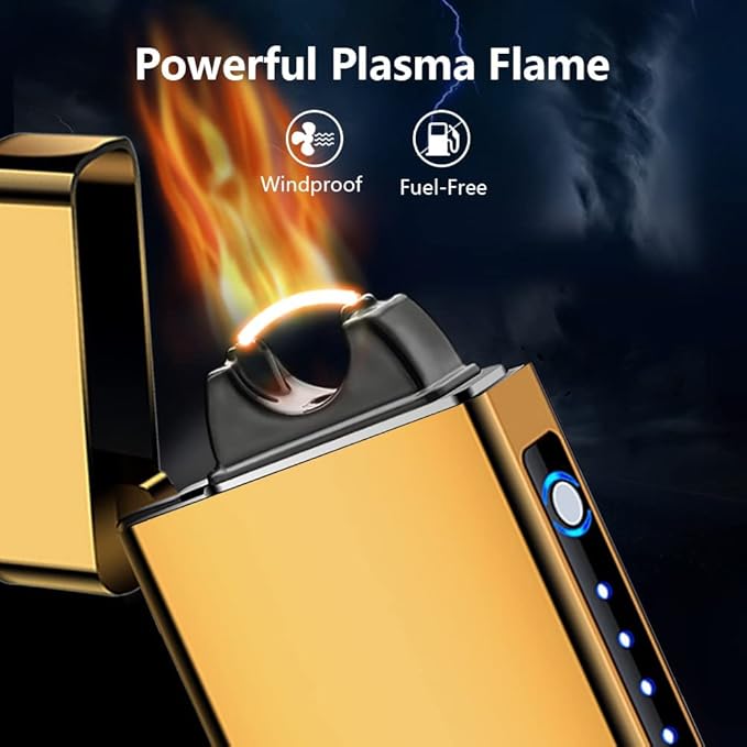 GADATOP Electric Lighter Dual Arc Plasma Lighter USB Rechargeable, Windproof Flame Lighters Electronic Lighters for Candle Incense Camping (Gold)