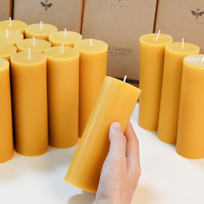 2 x 6 inch Natural Beeswax Pillar Candles Set of 8, Smokeless Dripless Pure Beeswax Candle with Natural Scent for Room Decoration Prayer Party, Long Lasting Burn Time, Brown Raw