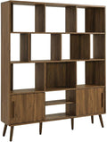 Furnifact Walnut Bookcase with Sliding Doors, 59-Inch Storage Shelf, Flexible Shelving, Modern Design, Durable, for Living Room or Office