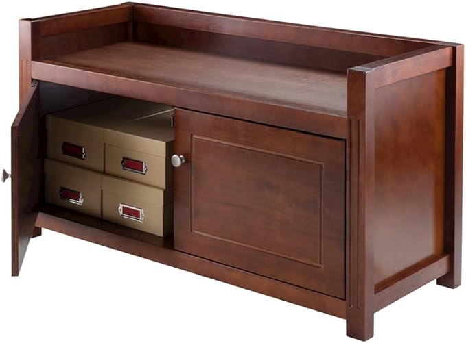Furnifact Antique Walnut Storage Bench – Entryway Shoe Cabinet with Seat – Wooden Shoe Organizer Bench – Stylish and Functional Entryway Storage