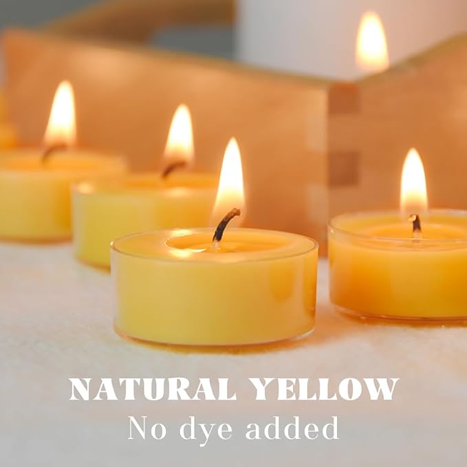 Natural Yellow Beeswax Tealight Candles - 24 pcs - Organic Candle Natural Scent Smokeless Clean Burning