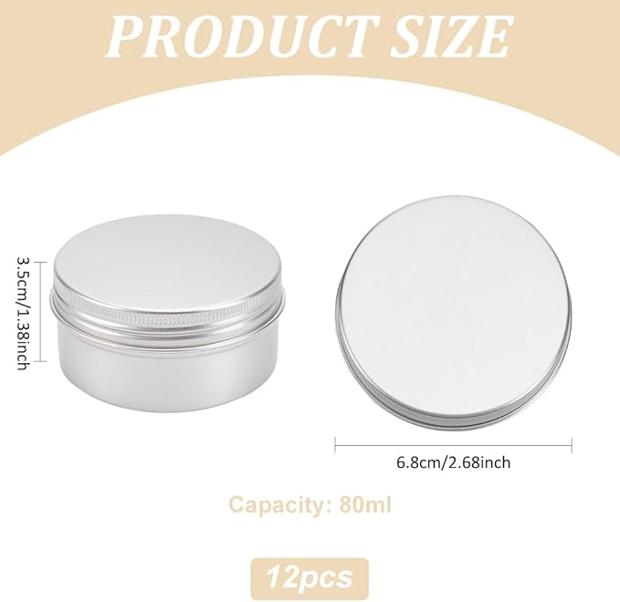 BENECREAT 12 Pack 2.7 OZ Tin Cans Screw Top Round Aluminum Cans Screw Lid Containers - Great for Store Spices, Candies, Tea or Gift Giving (Platinum)