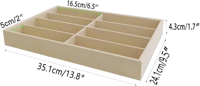 8 Slot Large Light Beige Premium Quality Velvet Sunglasses Eyewear Glasses Watch Box Tray Stackable Practical Trade Show Home Use Jewelry Display Organizer Drawer Divider Insert