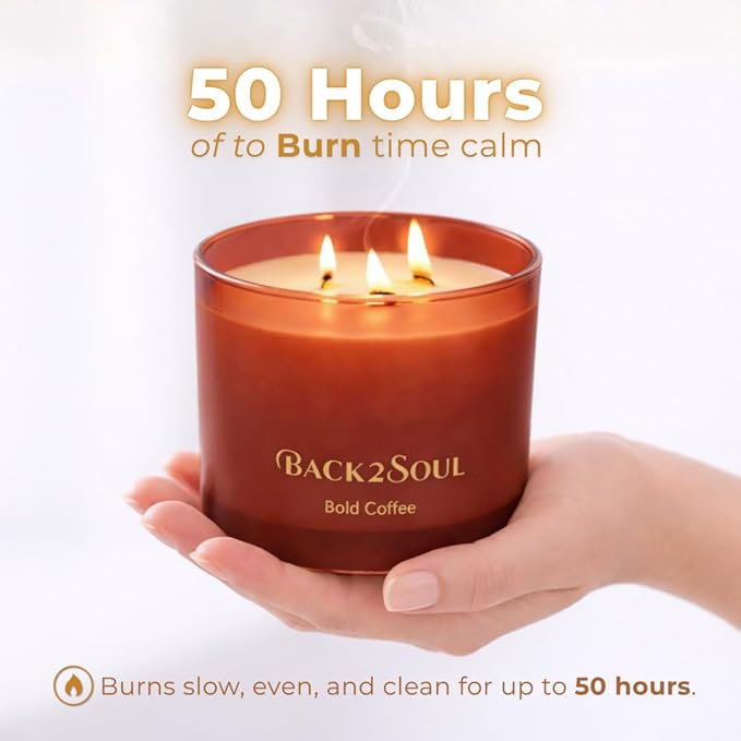 Non Toxic Candles 13.4 oz 50 Hours Burn Time, Scented Soy Candles, Clean Burning, Safe Non Toxic Design (Bold Coffee)