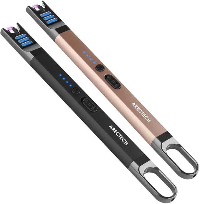 ARECTECH Electric Candle Lighter Rechargeable USB Long Gill Lighter for Candle Cooking Camping BBQs Fireworks (Black&Champagne Gold, Pack of 2)