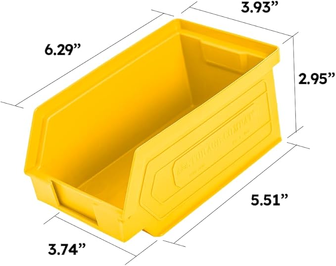 50 Pack Small Storage Bin, Wall Mount Storage, Hanging and Stacking Bin, Freestanding | 7” x 4” x 3” Plastic Container | Yellow | Zeus 1PLZ05 | StorageCompat.