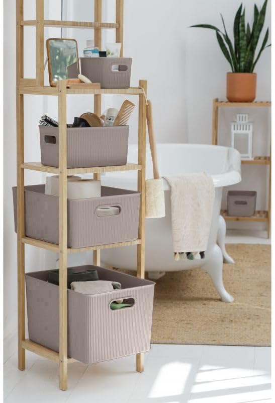 Superio Decorative Plastic Basket Open Home Storage Bins Organizer Baskets, Large Taupe (8 Pack) Container Boxes for Organizing Closet Storage Bins for Shelves Drawer Shelf, 15 Liter
