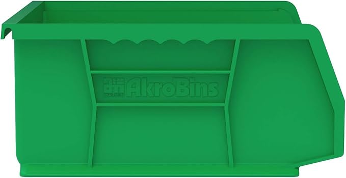 Akro-Mils 30255 AkroBins Plastic Storage Bins, Space-Saving Stackable Bins for Garage, Pantry, Craft Organization, 11" x 16" x 5", Green, 6-Pack