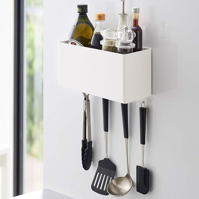 Yamazaki 4850 Magnetic Storage Basket Tower White Approx. 11.8 x 4.7 x 5.5 inches (29.5 x 12 x 14 cm) Tower Accessory Storage Hook Included