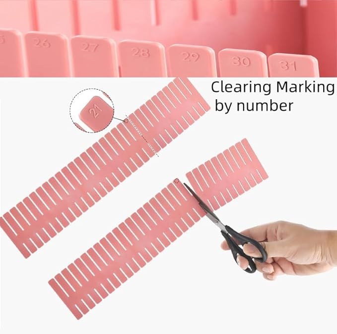 8 Pack Drawer Dividers, Adjustable Plastic Grid Separators for Socks, Underwear, Makeup, Cut-to-Fit DIY Drawer Organizer for Kitchen, Bedroom, Office, White + Pink