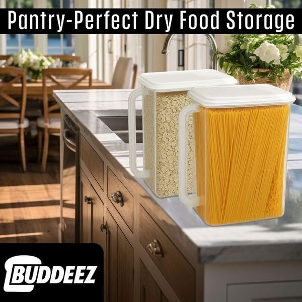 Buddeez Airtight Storage Dispenser - Easy Pour Spout for Cereal and Dry Food - BPA Free 46 Cup White/Clear