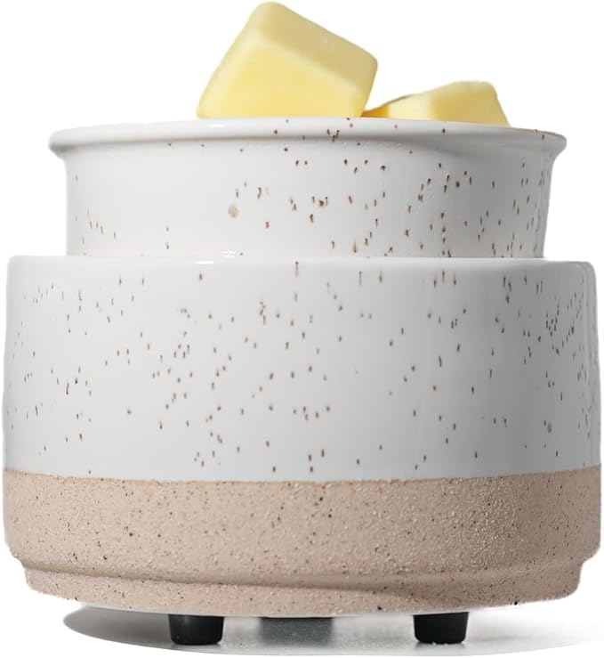 Ceramic Electric Wax Melt Warmer & Cube Oil Melter Cute Small Warmers Aromatherapy for Home Decorative Burner Melts Scented Candle Tart Scent Warm Fragrance (Sand & White)