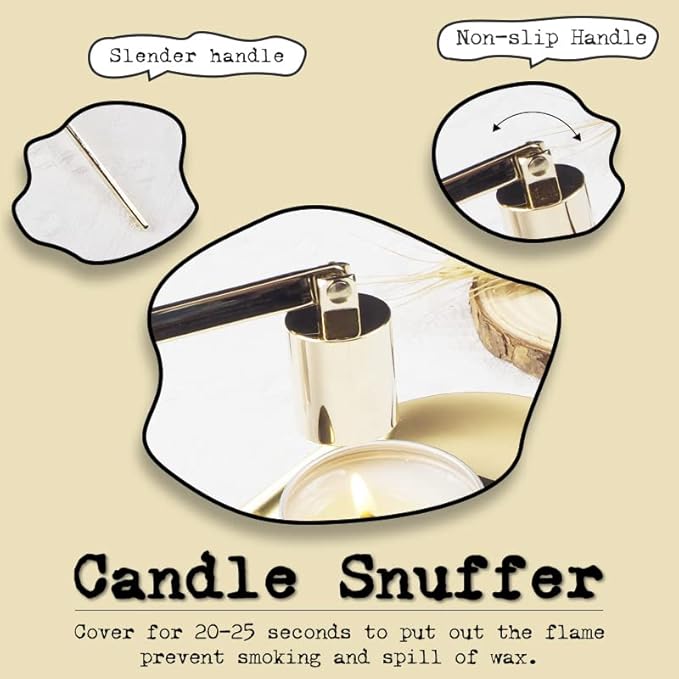 6 in 1 Candle Wick Trimmer Cutter,Candle Lighter Rechargeable, Candle Snuffer Extinguisher, Candle Wick Dipper, Candle Care Kit，Candle Accessory Set with Storage Tray Plate for Candle Lover (Gold-02)