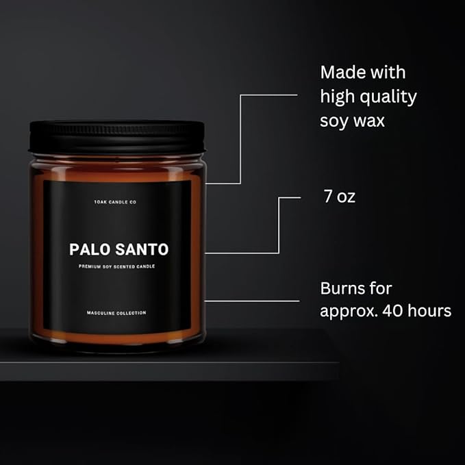 1OAK Palo Santo Candle - Mens Candles for Home - Masculine Candle - Scented Candles for Men - Long Burning Premium - Soy Wax (7oz.)