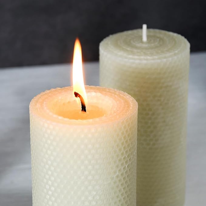 3PCS 3 * 6" Large Beeswax Pillar Candles,Handmade Pure Beeswax Rolled Candles, Dripless & Smokeless，White