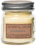 ECO CANDLE CO. Mason Jar Candle, Sunshower, 8 oz. - Scents of Citrus & Musk - 100% Soy Wax, No Lead, Kraft Label & Antiqued Pewter Lid, Hand Poured, Midwest Grown Soybeans