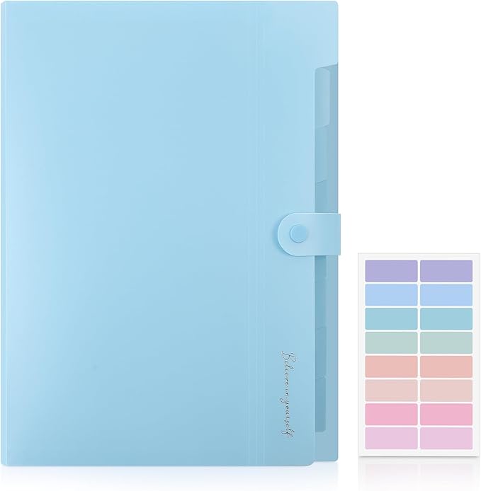 SKYDUE Expanding File Folder with 5 Pockets, Accordion File Organizer,Portable Receipt Paper Documents Organizer,Letter Size Filing Folder School Office Supplies,Lightblue
