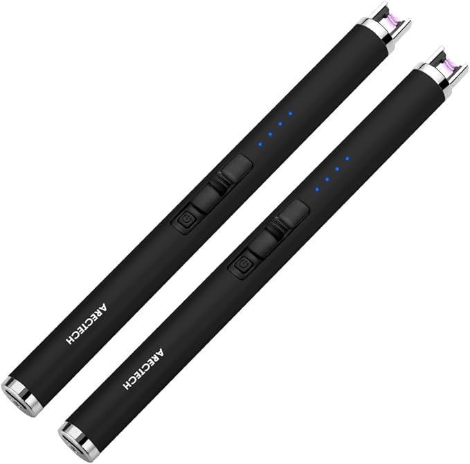 ARECTECH Rechargeable Electric Candle Lighter, Christmas Stocking Stuffers Gifts for Mom Men Wife, Arc Plasma Windproof Lighter for Candle Kitchen Birthday with Type-C Cable, Black 2 Pack