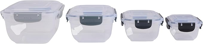 Core Kitchen Nested Food Storage Containers – 8-Piece Set with 4 Airtight Locking Lids – BPA-Free, Stackable, Microwave, Freezer & Dishwasher Safe - Clear