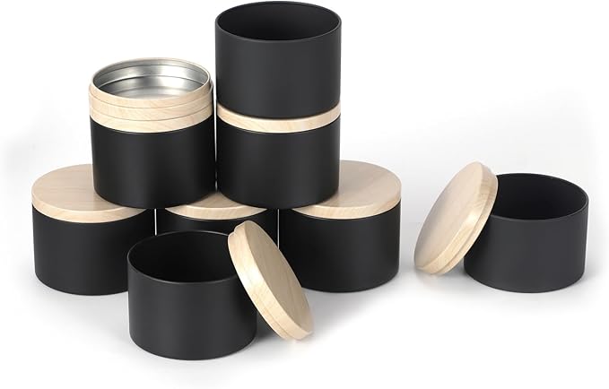 SONVIIBOX 24 PCS 8oz Candle Tins, Black tins with Wood-Grain Metal lids,Candle Jars for Making Candles Bulk,8oz Candle Jars,Tin Jars for Candle Making