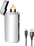 Electric Lighter Rechargeable, RSBYE USB Lighter with LED Battery Indicator Plasma Flame Lighters Windproof Great for Candles, Camping, and Home (Ice Silver)