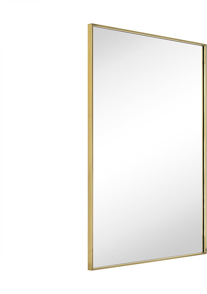 TEHOME Gold Bathroom Vanity Mirror with Squared Corners, 20x28'' Brushed Brass Rectangle Stainless Steel Metal Framed Mirror for Bathroom