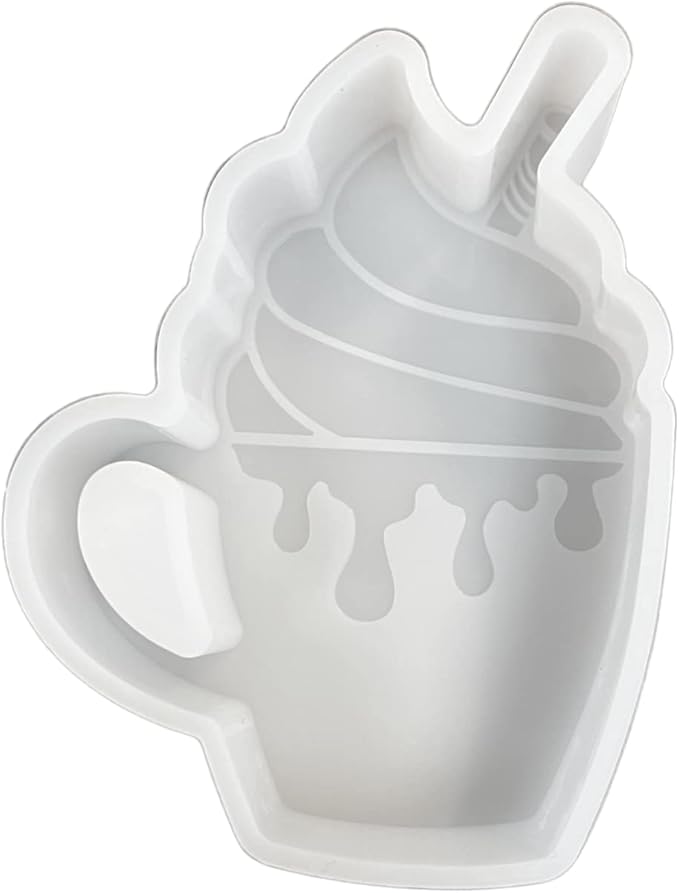 Hot Cocoa Chocolate Drip Mug Cup Tumbler Whipped Cream Handle Drink Car Freshie Silicone Mold 4x3x1” for Scented Aroma Beads Holiday Winter, Car Candle, Oven Safe Bake Heat Resistant to 400 F Supplies