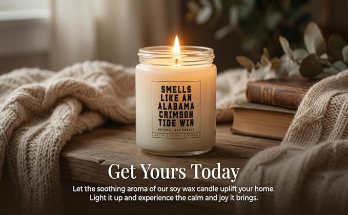 Smells Like an Alabama Crimson Tide Win - Scented Soy Wax Candle (8.0 oz) 50-60 Hour Burn Time, Cotton Wick, Frosted White Glass Jar (Vanilla)