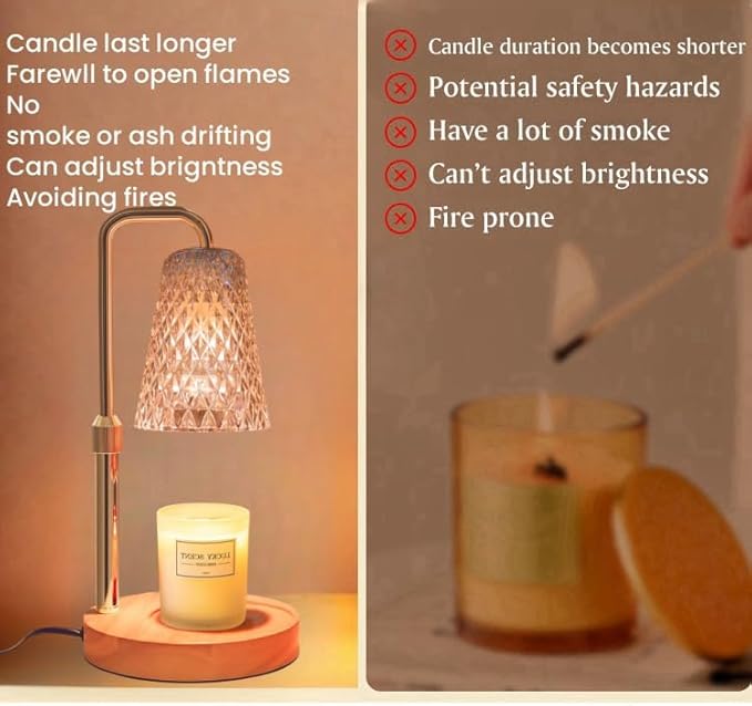 JIMEI Candle Warmer Lamp with Timer Electric Wax Warmer for Scented Wax Melt Warmer Melter for Jar Candles Touch and Remote Control Dimmable Ajustable Height Gifts for Women 2 Bulbs, Star Glass