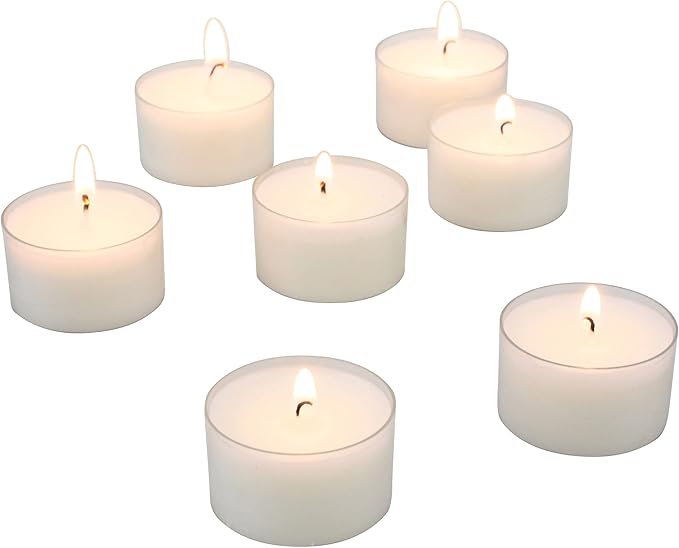 Stonebriar Bulk 96 Pack Unscented Smokeless Long Burning Clear Cup Tea Light Candles with 8 Hour Extended Burn Time, White