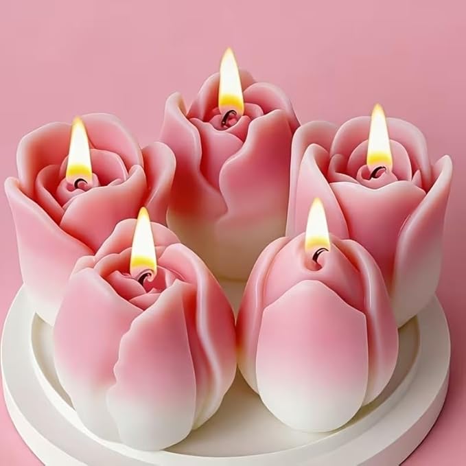 3 PCS Tulip Flower Silicone Molds 3D Floral Resin Candle Soap Mold Flower Fondant Chocolate Cake Decoration Mold for Candle Making for DIY Epoxy Resin Crafts,Polymer Clay Craft,Home Decor Mould