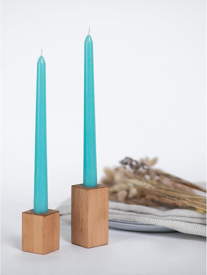 CANDWAX 8 inch Turquoise Taper Candles Pack of 4 - Unscented Smokeless Dripless Tall Candlesticks - Perfect for Holidays, Ordinary Dinners and Special Occasions - Teal Taper Candles